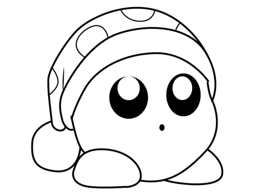 Kirby wearing a polka dot sleeping cap coloring page