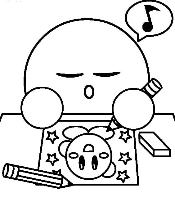 Kirby drawing a self-portrait coloring page