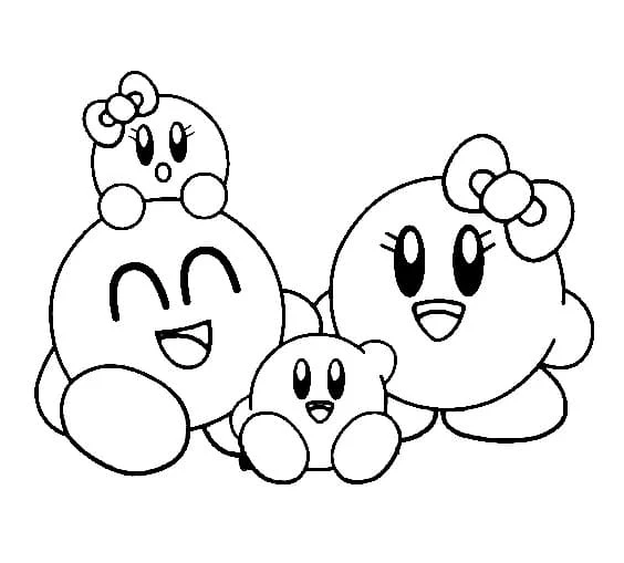 Kirby family gathered together coloring page