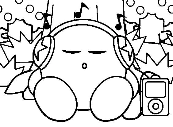 Kirby listening to music with headphones coloring page