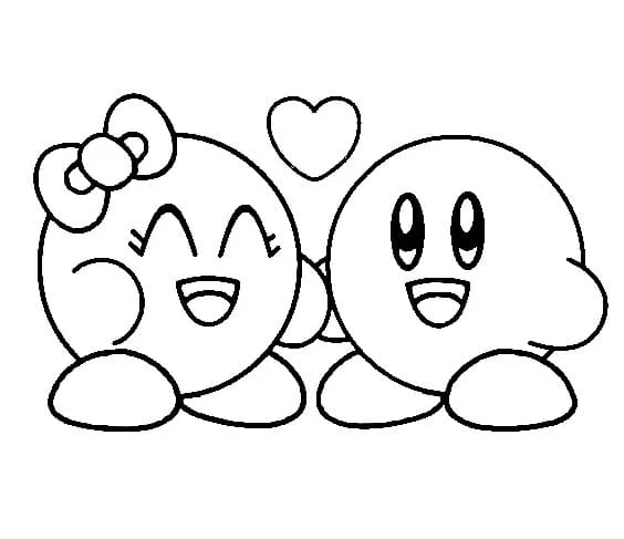 Kirby with his girlfriend coloring page Kirby with his girlfriend coloring page