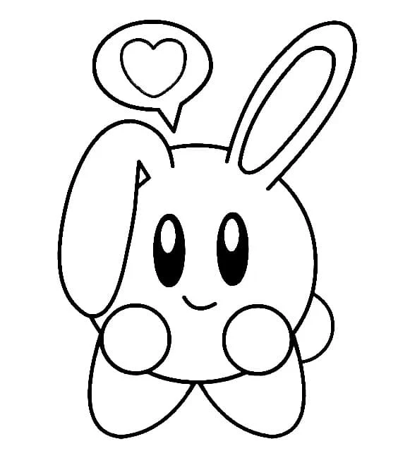 Kirby dressed as a cute rabbit with a heart bubble coloring page