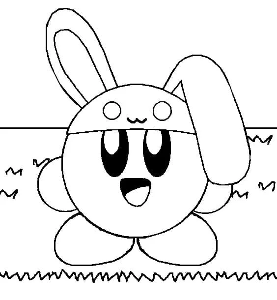 Kirby wearing rabbit ears coloring page