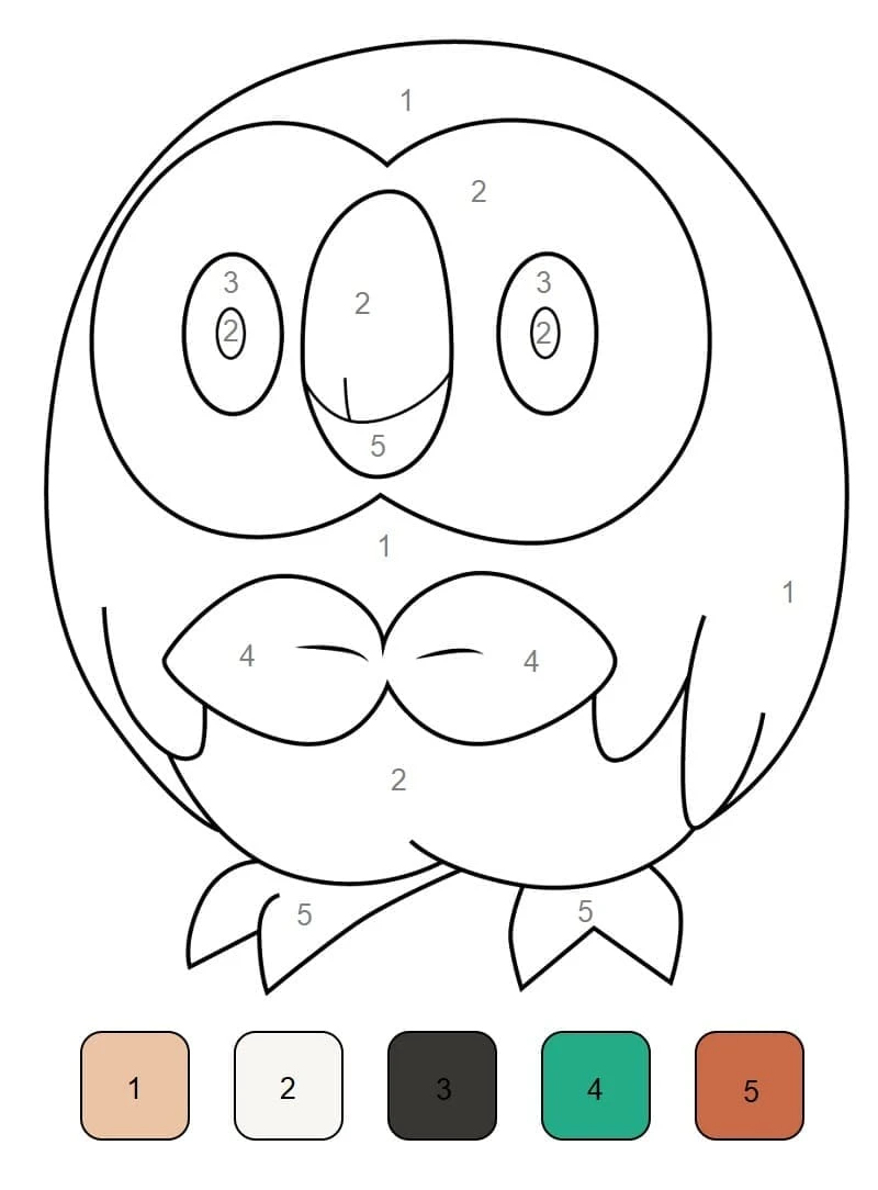 Rowlet color by number coloring page