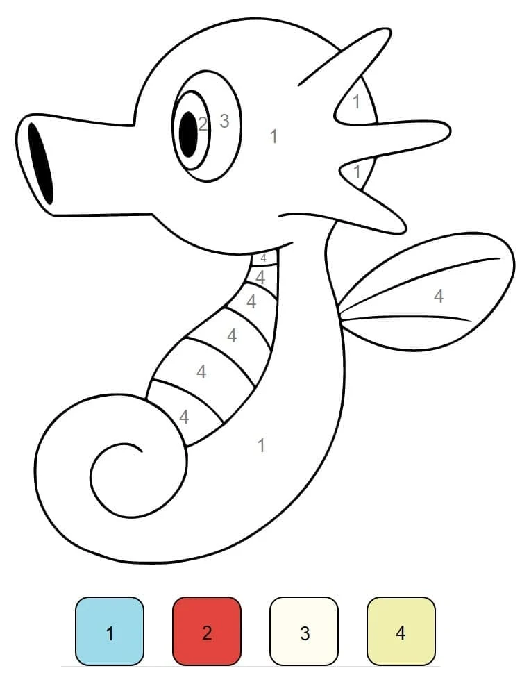 Horsea seahorse-like Pokemon coloring by numbers coloring page