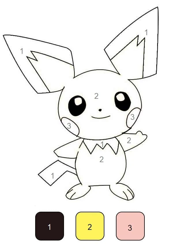 Pichu color by number coloring page