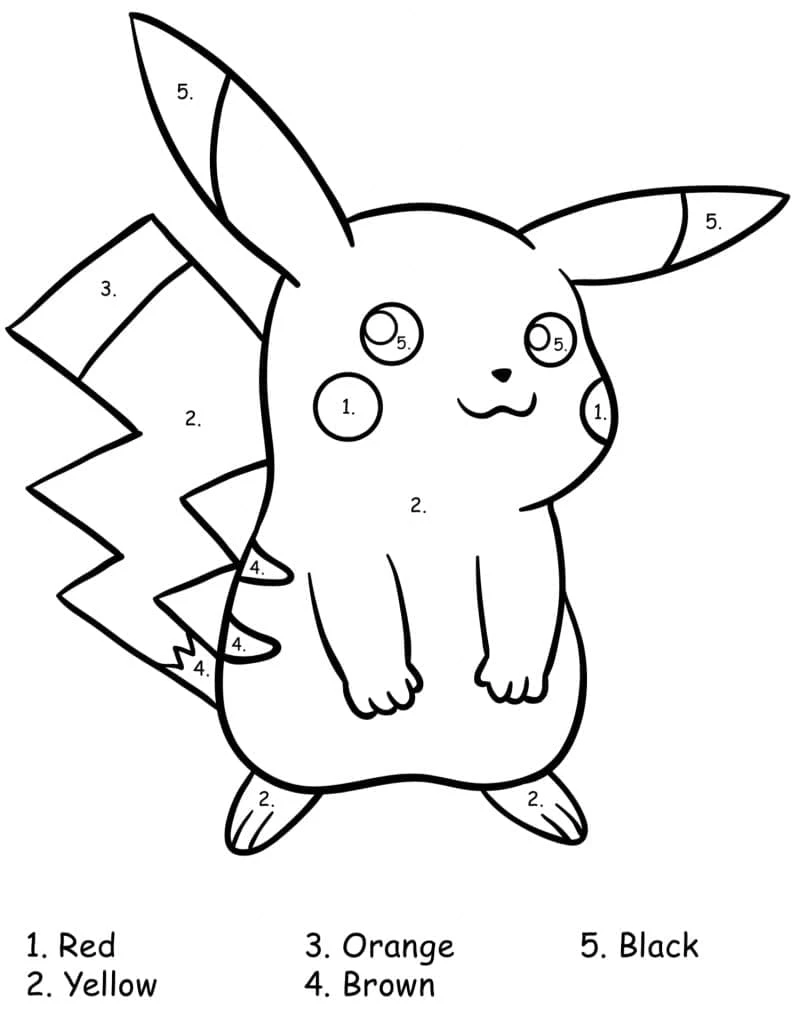 Pikachu color by number coloring page