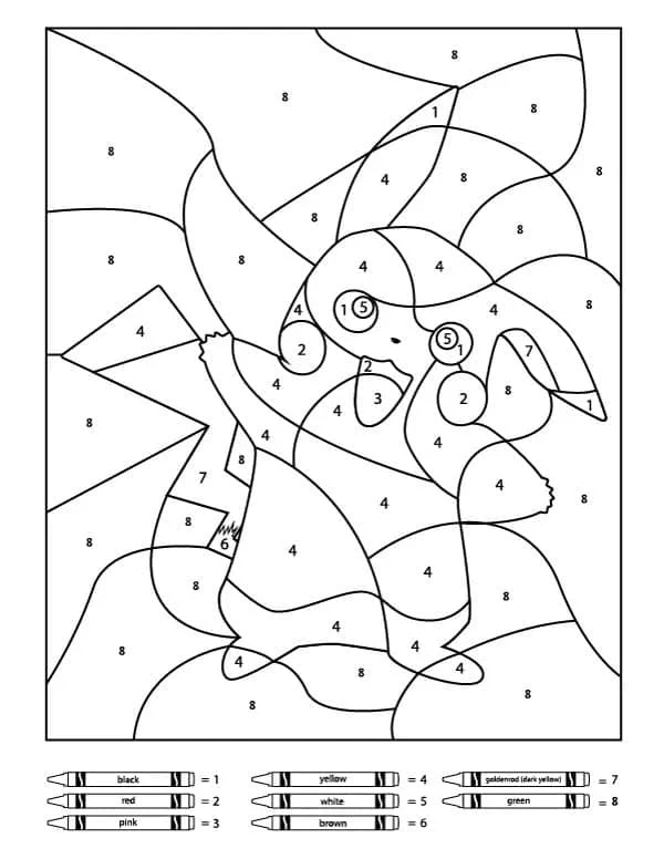 Pikachu color by number puzzle coloring page