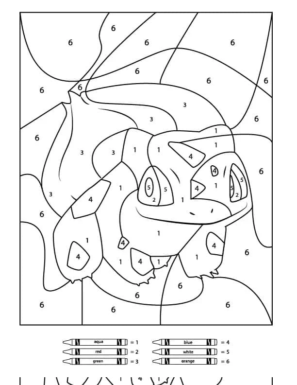 Bulbasaur color by number scene coloring page