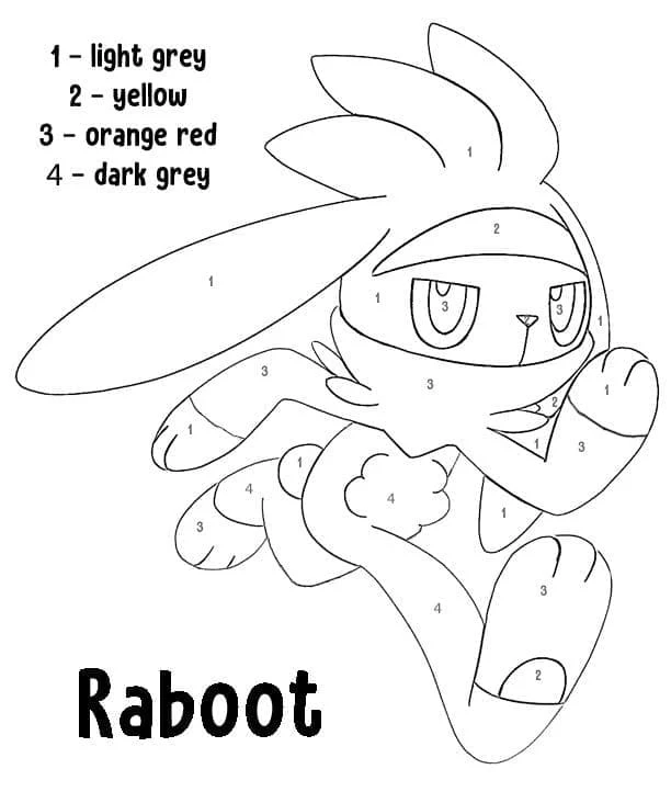 Magic Pokemon Raboot color-by-number coloring page
