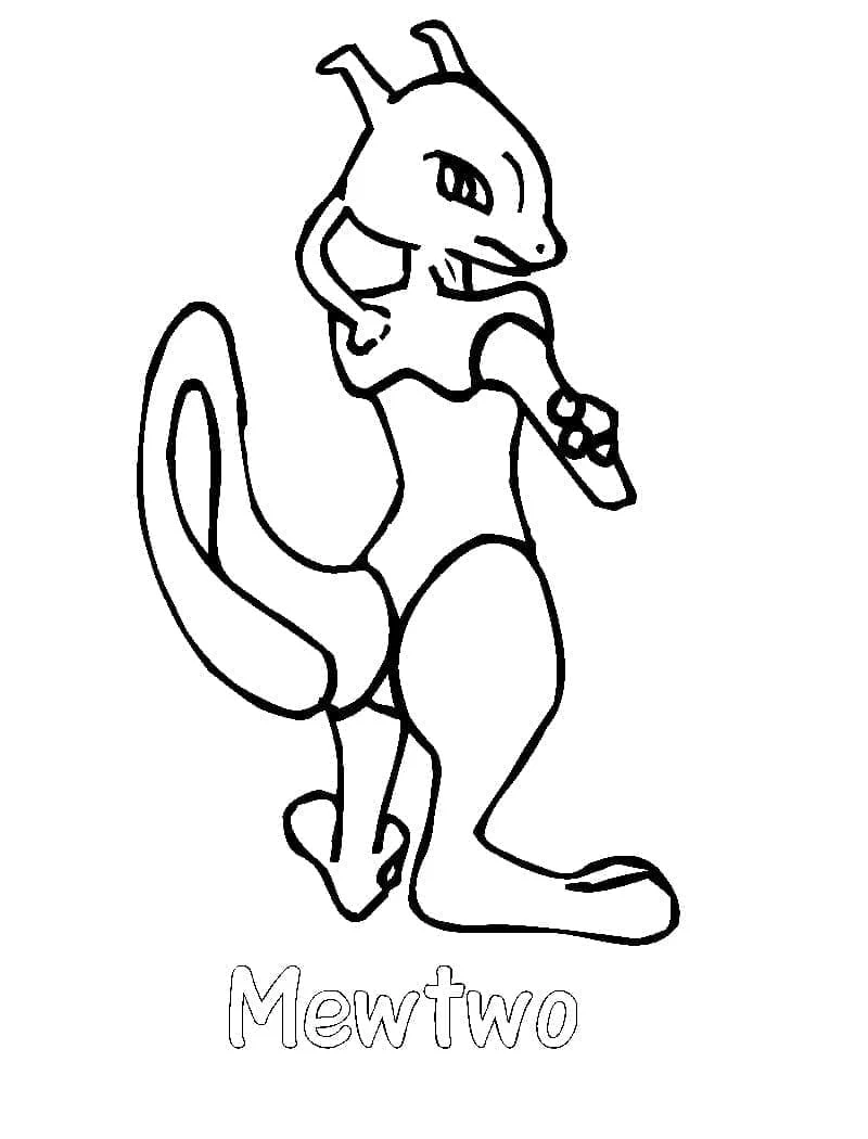 Mewtwo standing in a calm pose coloring page