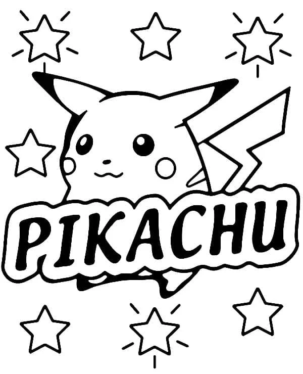 Pikachu surrounded by stars coloring page
