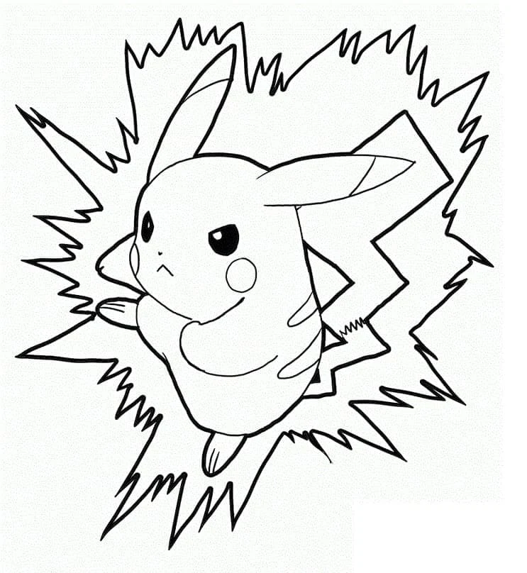 Pikachu surrounded by lightning bolts coloring page