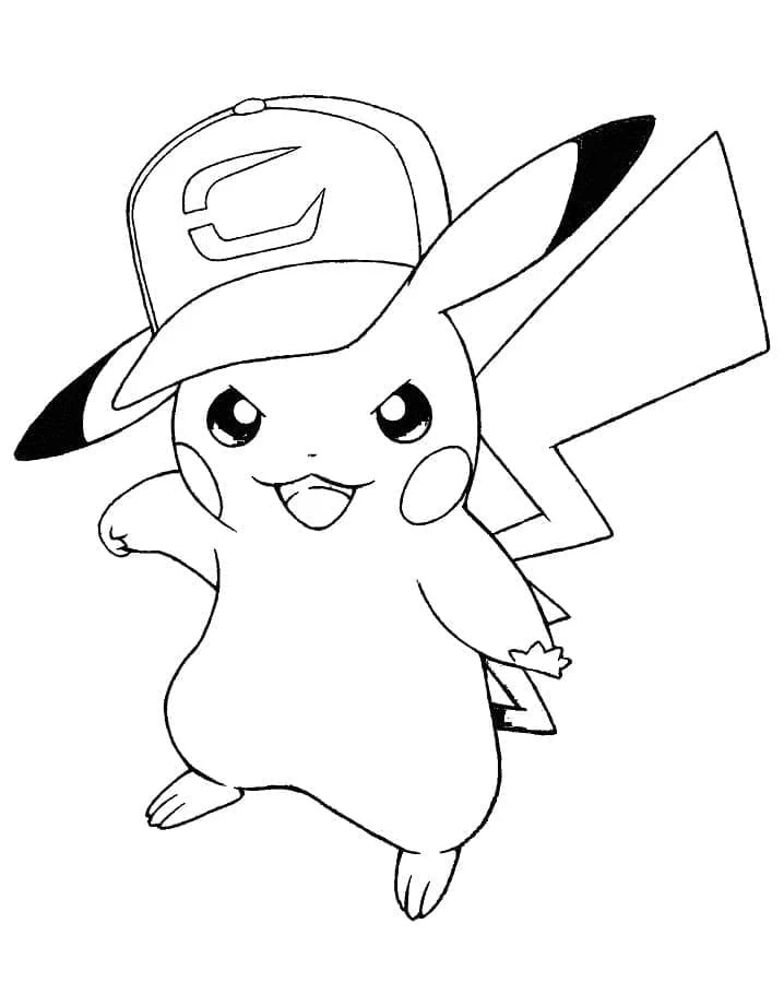 Pikachu wearing a cap coloring page