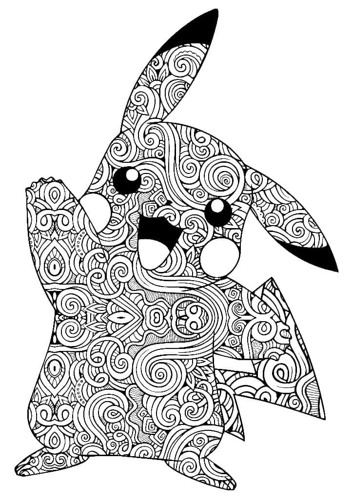Pikachu covered in mandala patterns coloring page