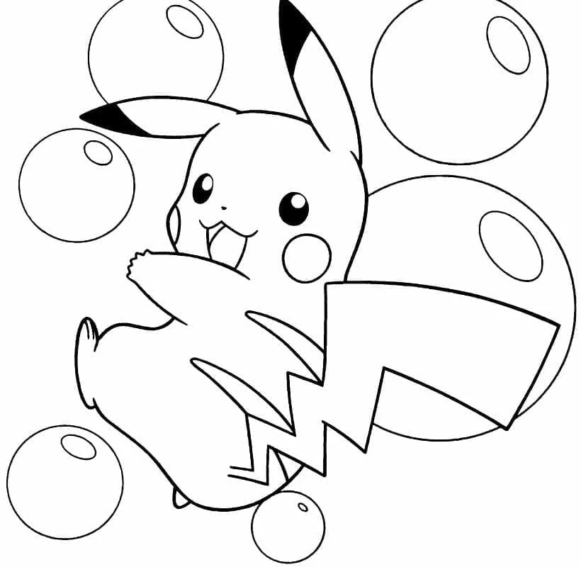 Pikachu surrounded by bubbles coloring page Pikachu surrounded by bubbles coloring page