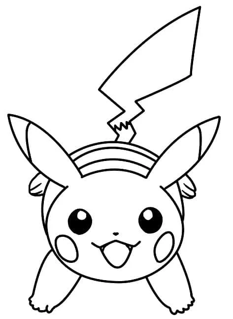 Pikachu smiling with tail raised coloring page