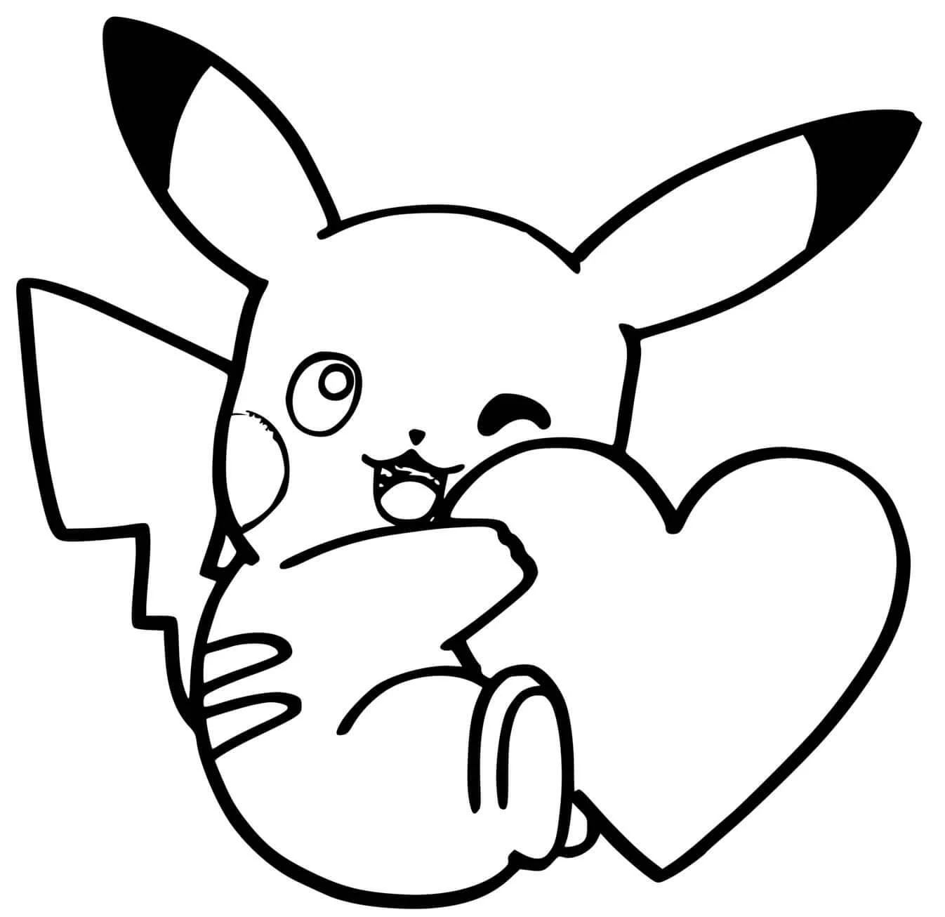 Pikachu holding a heart coloring page