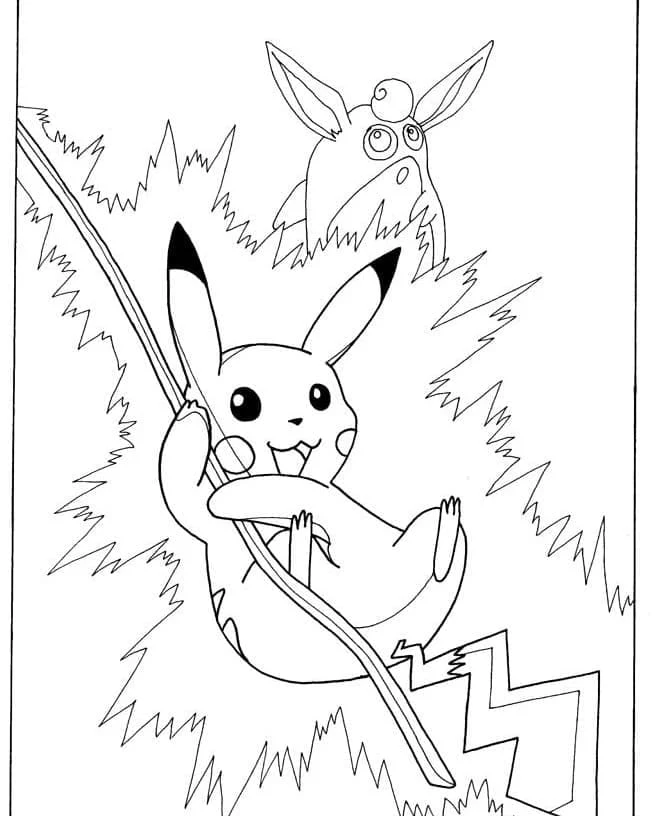 Pikachu unleashing a thunderbolt attack coloring page