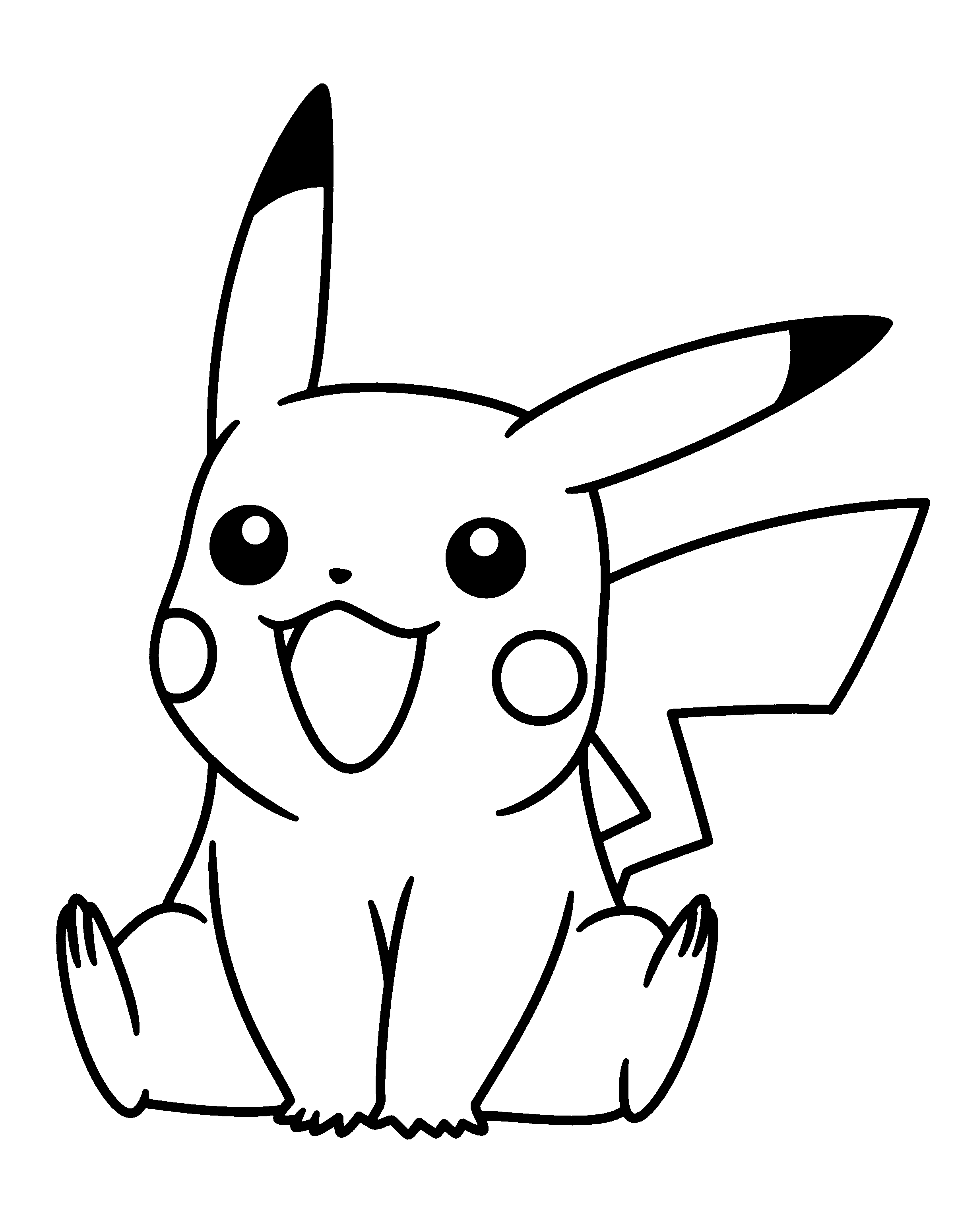 Pikachu sitting with a big smile coloring page