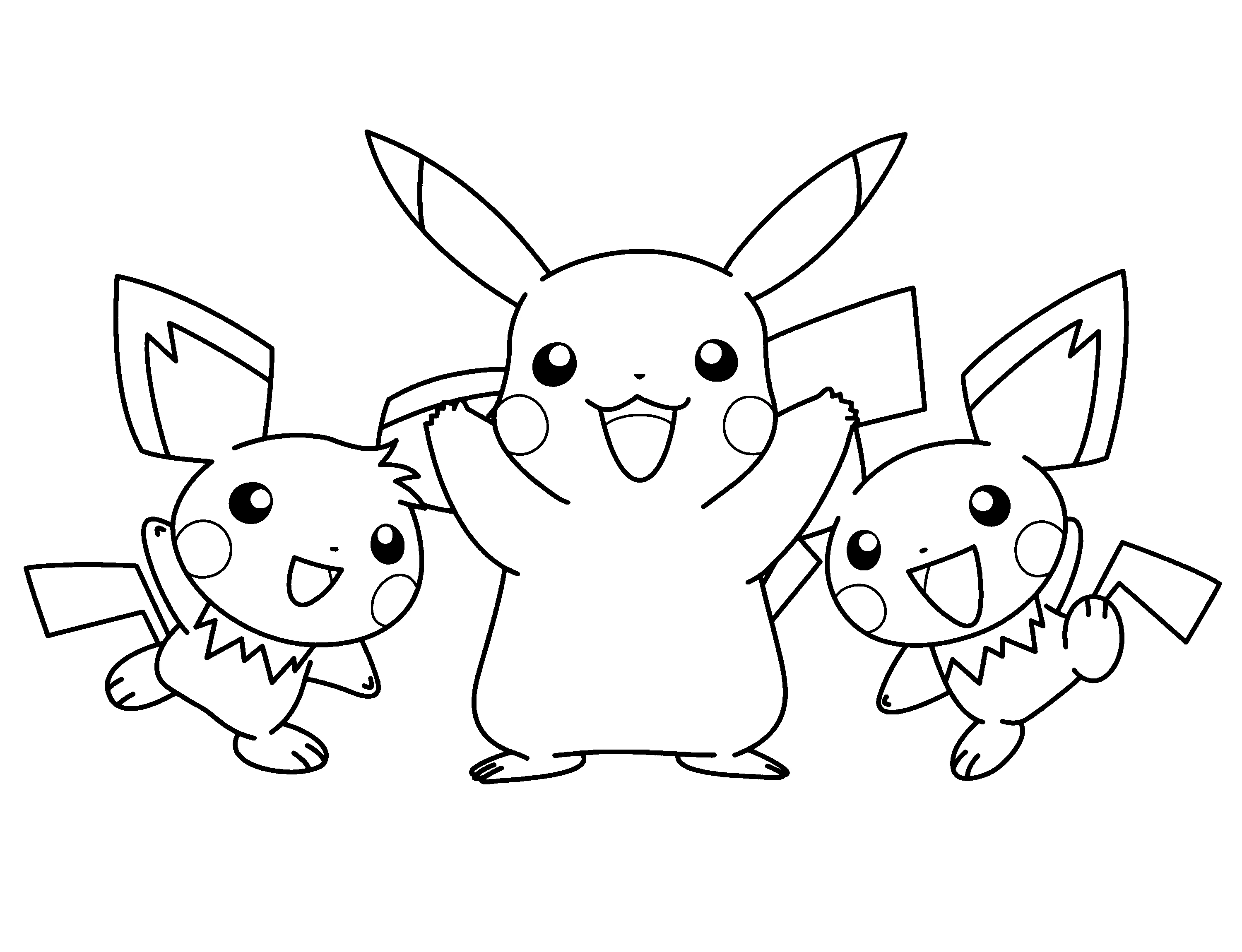 Pikachu with two Pichu friends coloring page Pikachu with two Pichu friends coloring page
