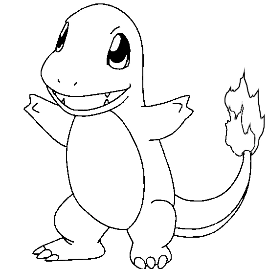 Charmander standing with tail flame lit coloring page