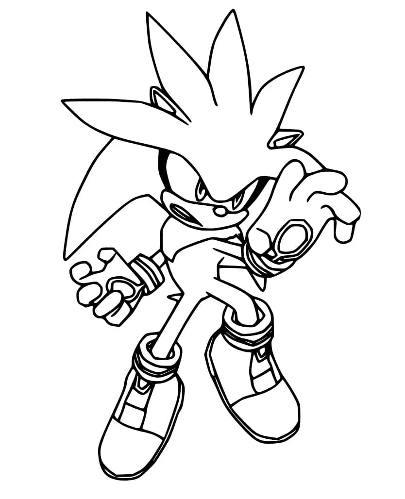 Silver Sonic in action pose coloring page