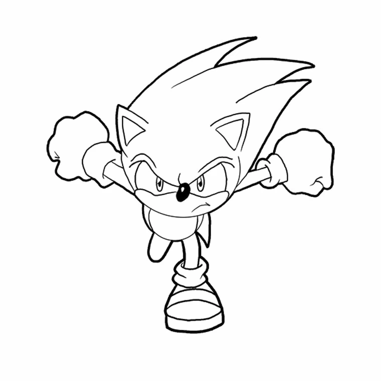 Super Sonic charging forward with fists up coloring page