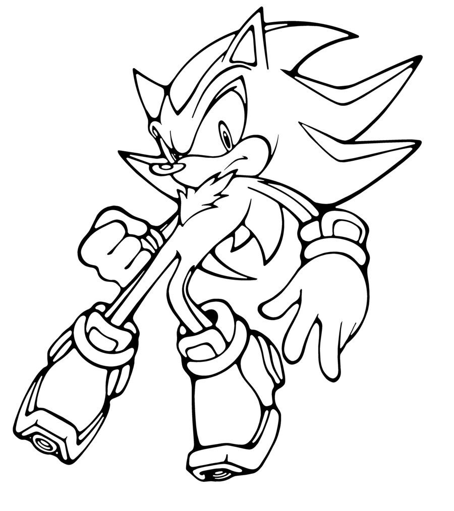 Shadow the Hedgehog in a fighting stance coloring page