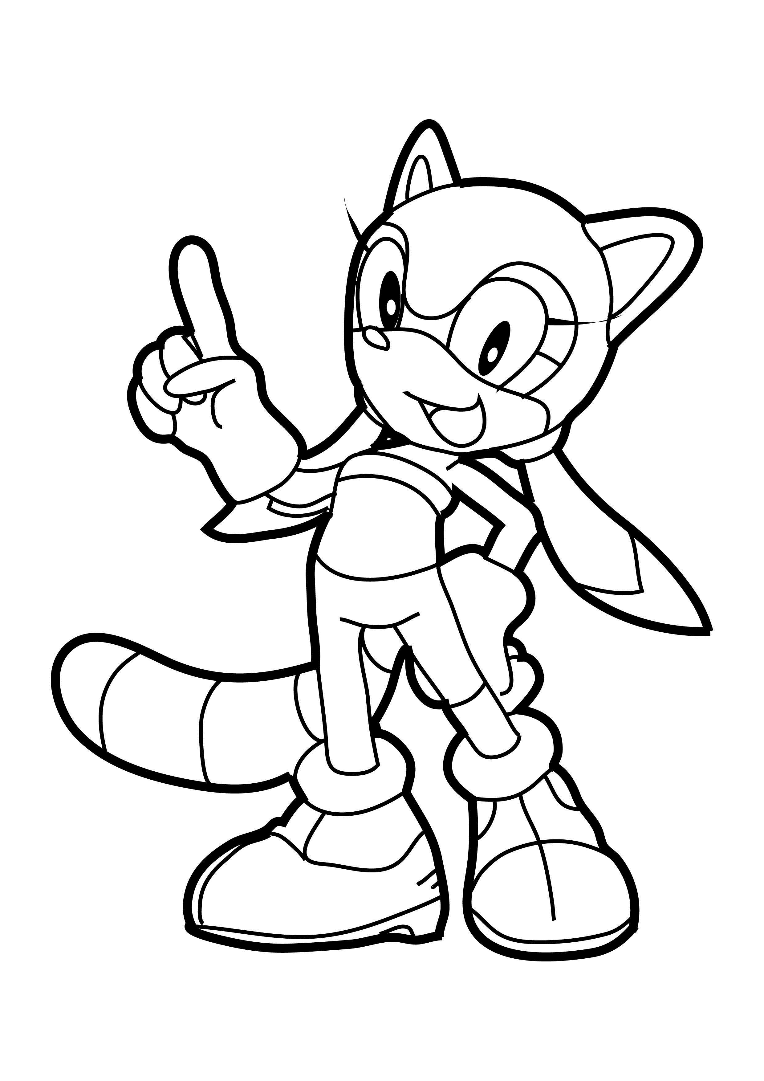 Sonic-style raccoon character pointing up coloring page