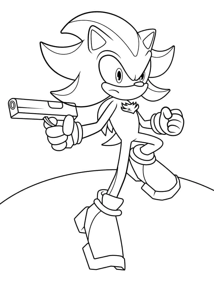 Shadow the Hedgehog holding a gun coloring page