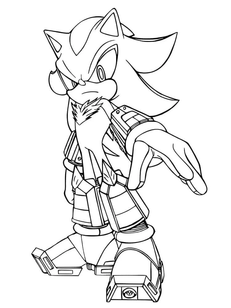Shadow the Hedgehog in a fighting stance coloring page