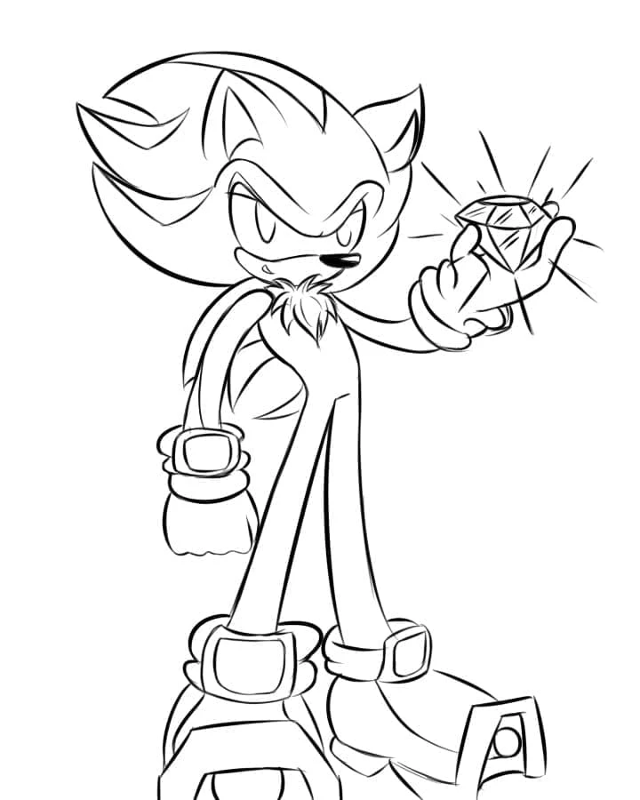 Shadow the Hedgehog holding a Chaos Emerald coloring page