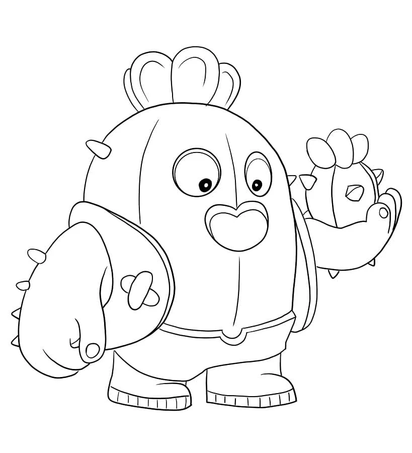 Spike Brawl Stars standing with a friendly expression coloring page