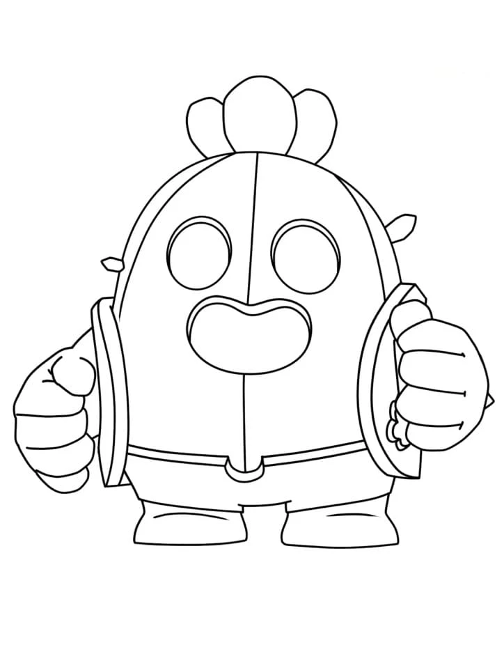 Spike Brawl Stars standing with fists ready coloring page