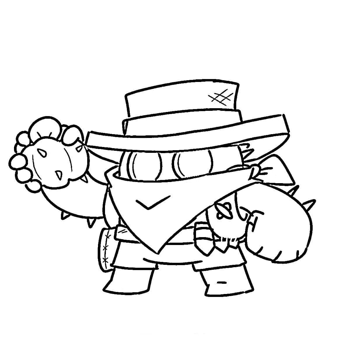 Spike Brawl Stars wearing a cowboy hat coloring page