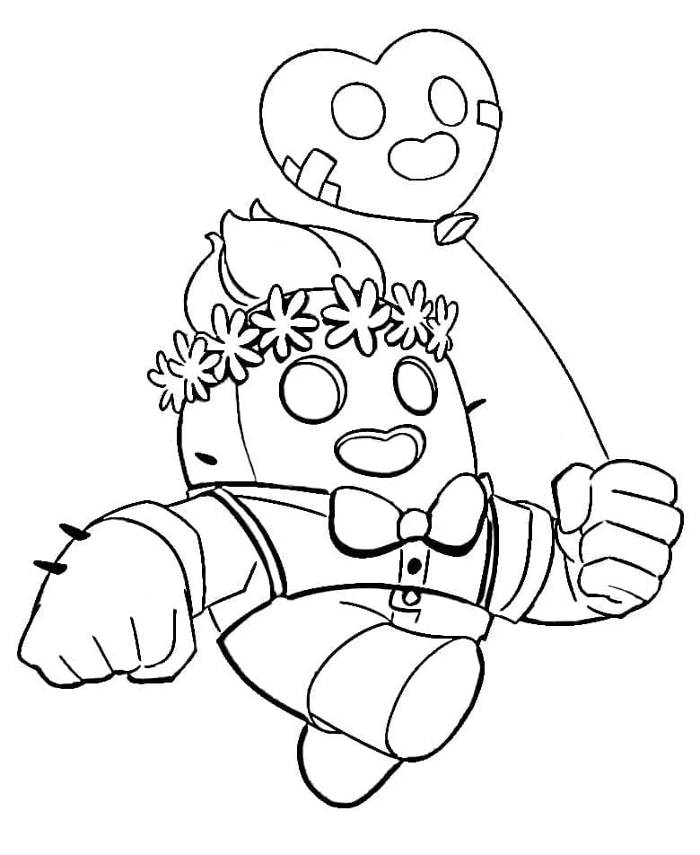 Spike Brawl Stars with flower crown coloring page