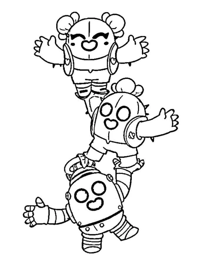 Spike Brawl Stars in three stacked cactus forms coloring page