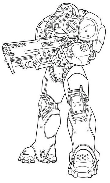 Terran Marine holding a heavy assault rifle coloring page