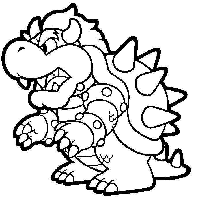 Bowser standing in a fierce pose coloring page