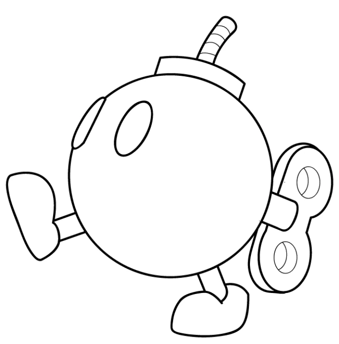Bob-omb walking with wind-up key coloring page