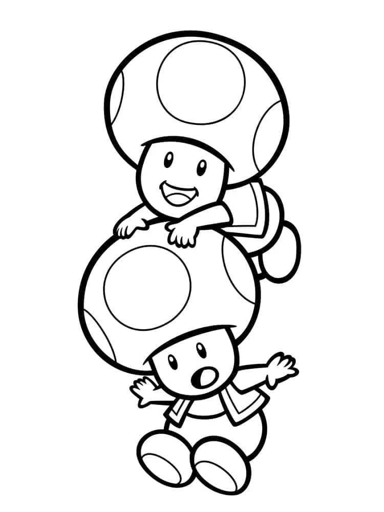 Toad and Toadette playing together coloring page