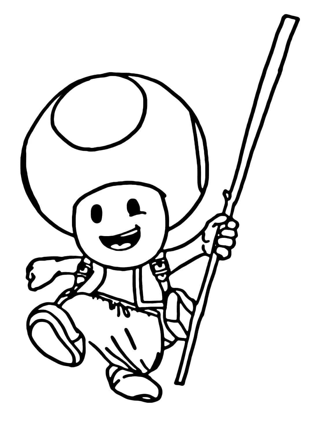 Toad jumping with a long pole coloring page