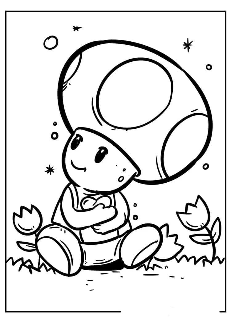 Toad sitting under a mushroom coloring page Toad sitting under a mushroom coloring page