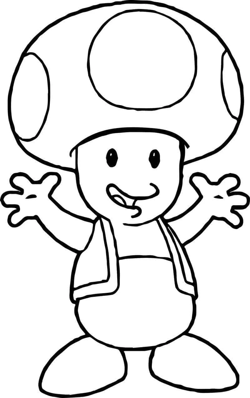 Toad with arms raised and a big smile coloring page