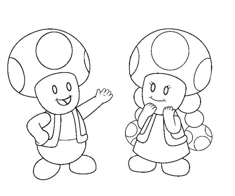 Toad and Toadette waving coloring page