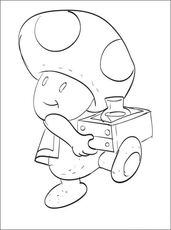 Toad pushing a small cart coloring page