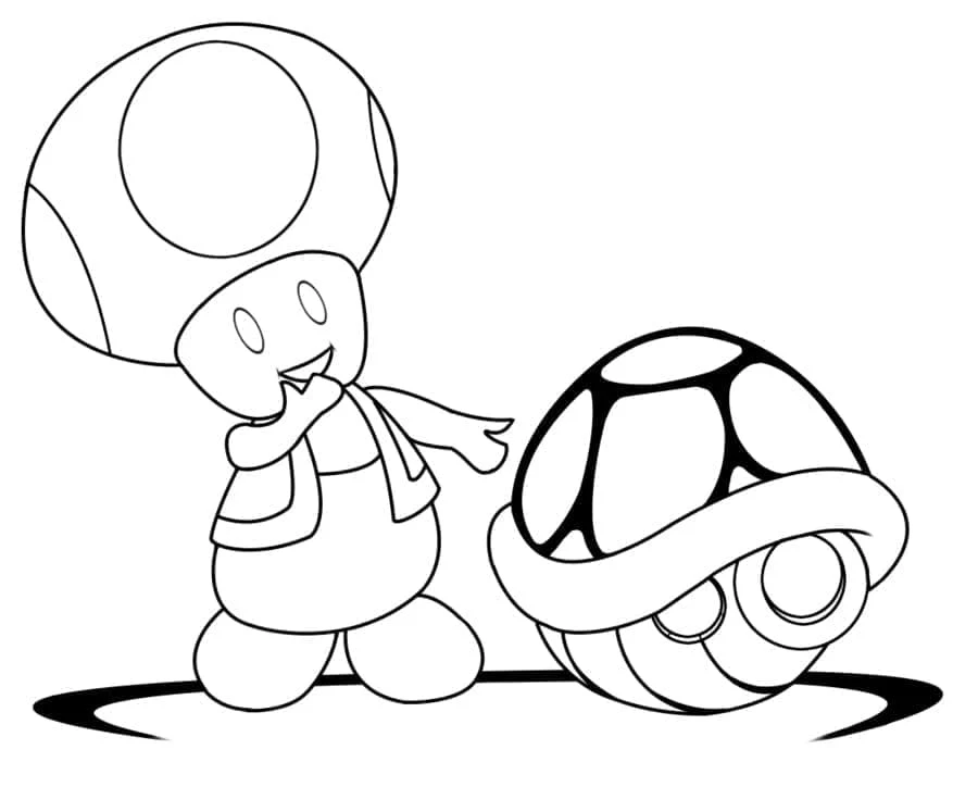 Toad standing next to a turtle shell coloring page Toad standing next to a turtle shell coloring page