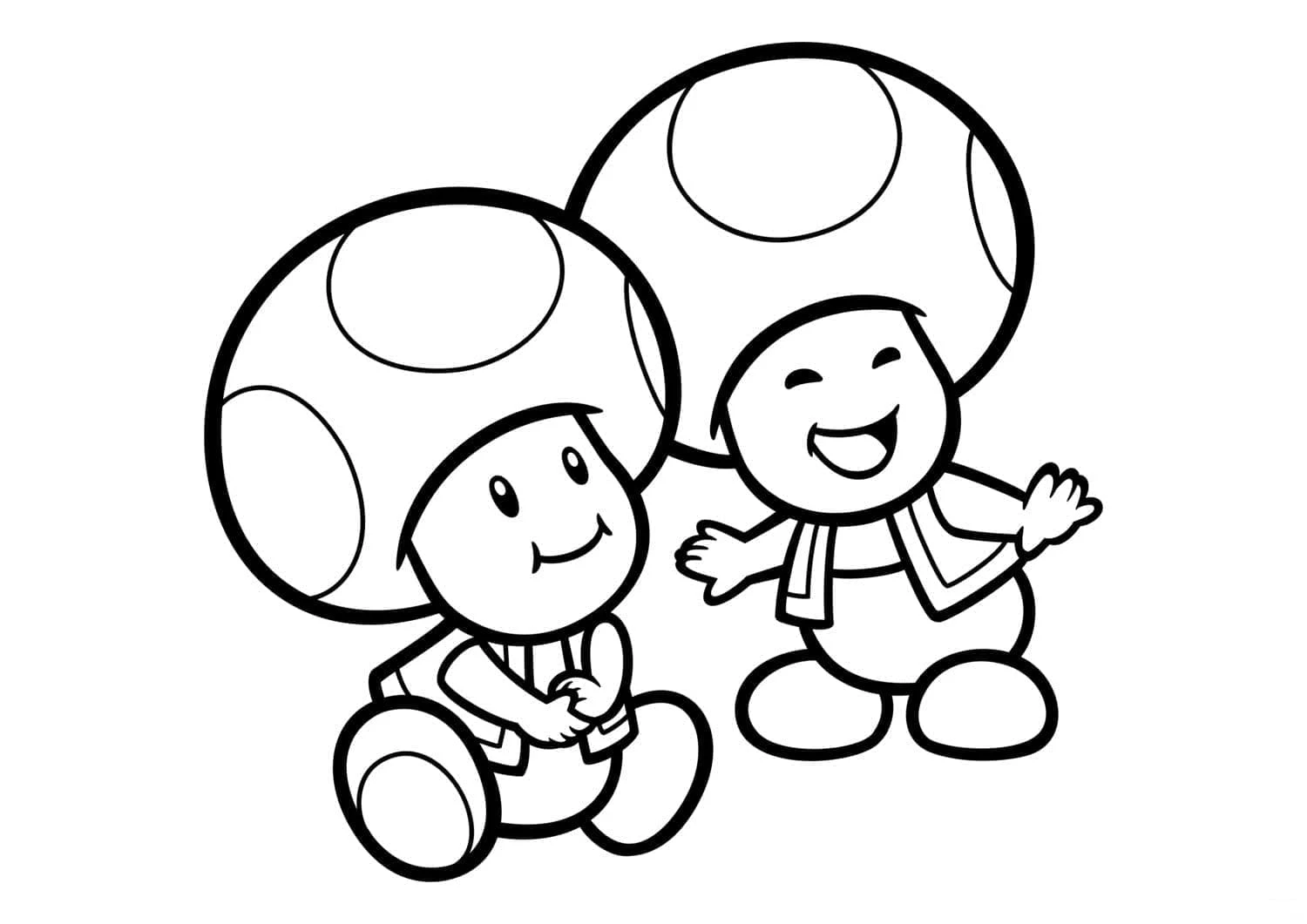 Toad and a friend smiling together coloring page Toad and a friend smiling together coloring page