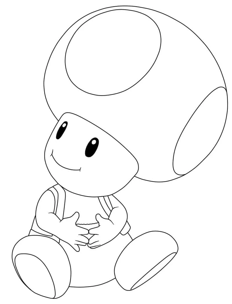 Toad sitting with hands on his belly coloring page